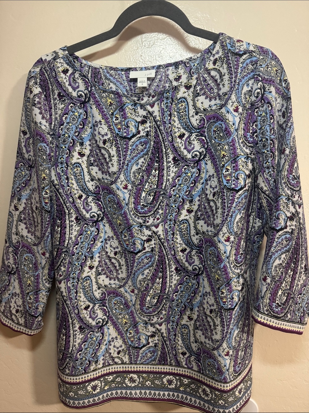 J. Jill Purple, Blue and White Paisley Border Tunic